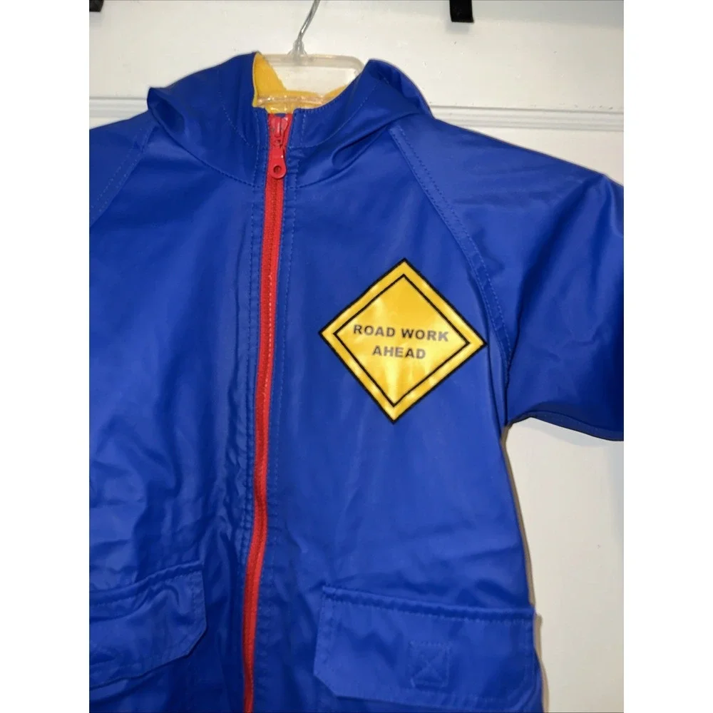 Wippette Kids Hooded Rain Coat Jacket Boys Size 3 Blue Road Work Fleece Lined